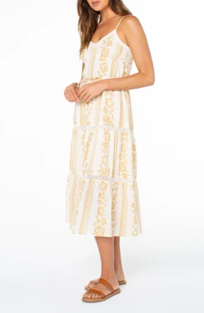 Roxy Azalea Floral Tiered Cotton Midi Dress In Yellow
