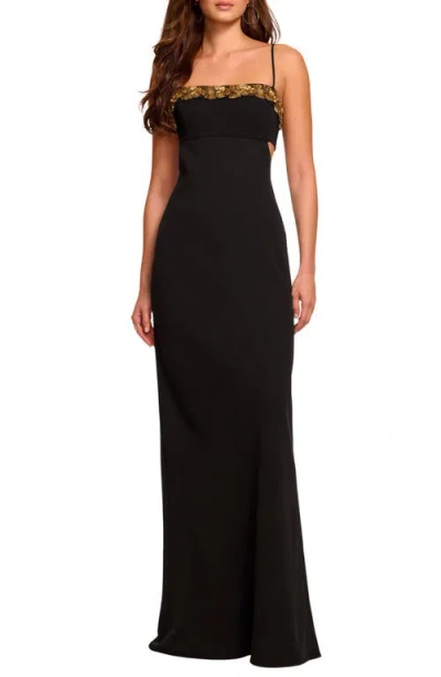 Ramy Brook Helen Floral Embellished Sleeveless Gown In Black