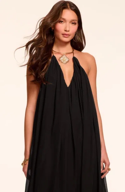 Ramy Brook Rainn Backless Silk Chiffon Trapeze Gown In Black