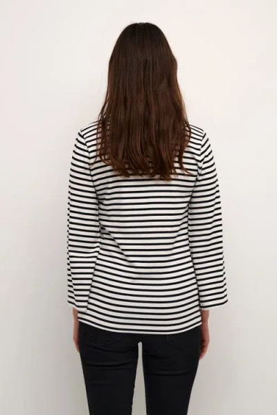 Kaffe Liddy Jersey Cropped Sleeve Blouse In Chalk Black Stripe In Black