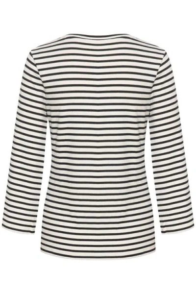 Kaffe Liddy Jersey Cropped Sleeve Blouse In Chalk Black Stripe In Black