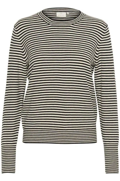 Kaffe Kanala Round Neck Tight Knit Pullover In Chalk Black In Black