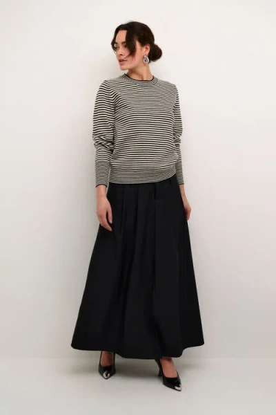Kaffe Kanala Round Neck Tight Knit Pullover In Chalk Black In Black