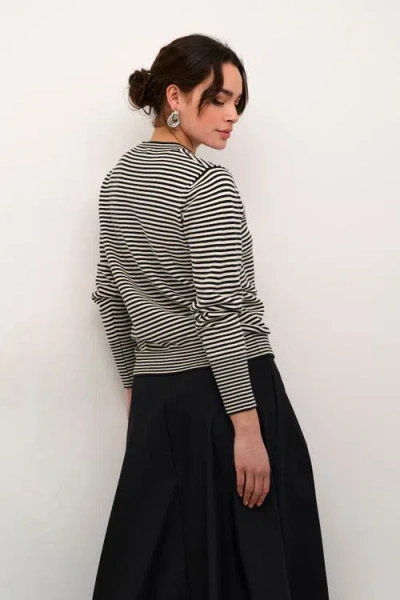 Kaffe Kanala Round Neck Tight Knit Pullover In Chalk Black In Black