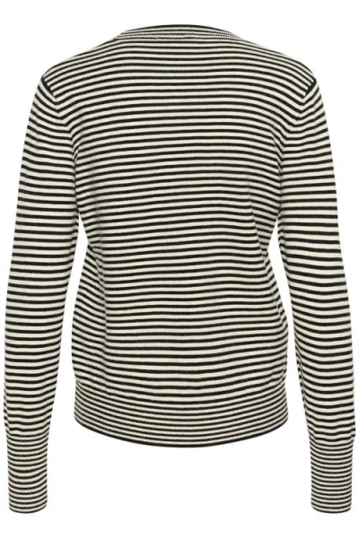 Kaffe Kanala Round Neck Tight Knit Pullover In Chalk Black In Black