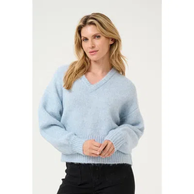 Kaffe Katrina V-neck Casual Fit Pullover Sweater In Light Blue Melange In Blue