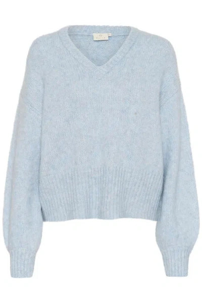 Kaffe Katrina V-neck Casual Fit Pullover Sweater In Light Blue Melange In Blue