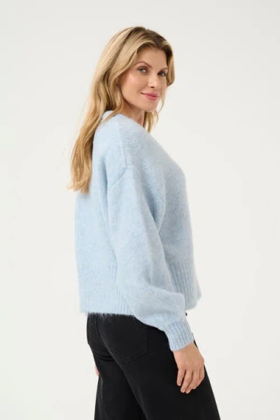 Kaffe Katrina V-neck Casual Fit Pullover Sweater In Light Blue Melange In Blue