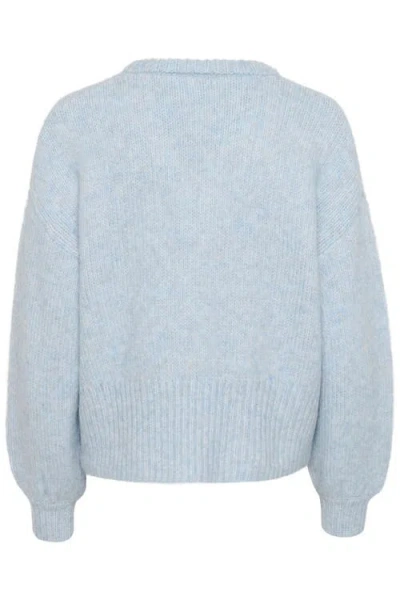 Kaffe Katrina V-neck Casual Fit Pullover Sweater In Light Blue Melange In Blue