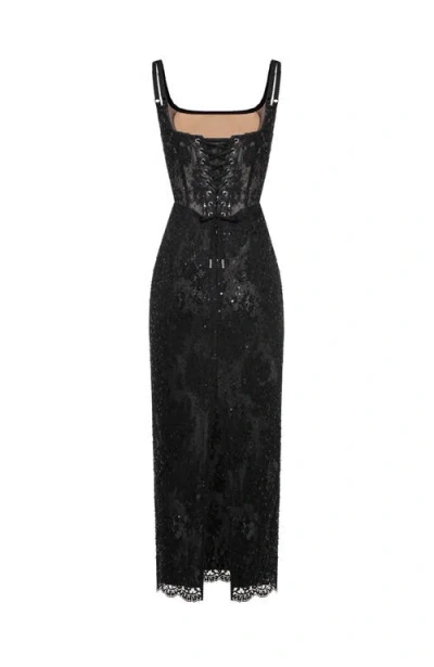 Milla Sequinned Lace Maxi Dress In Black