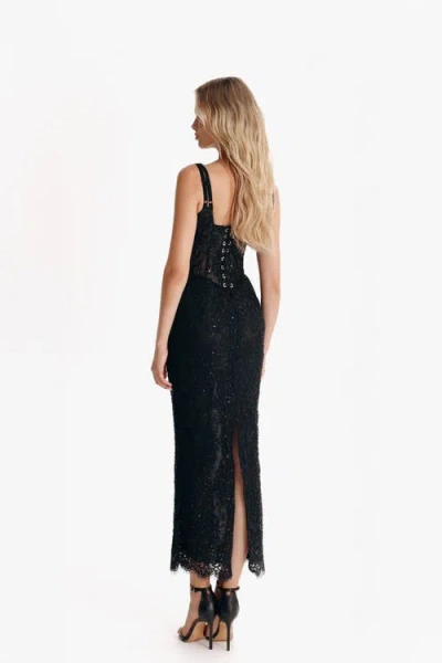 Milla Sequinned Lace Maxi Dress In Black