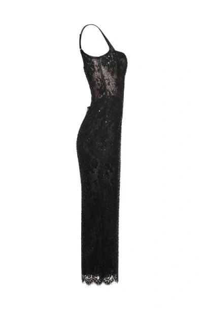 Milla Sequinned Lace Maxi Dress In Black