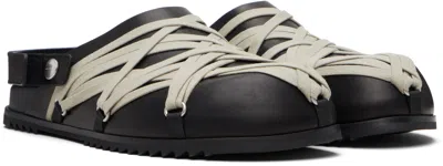 Rick Owens Men Black Mules With Oversize Decorative Laces And Buckle Closure In Leather Man In Multi