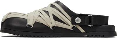 Rick Owens Men Black Mules With Oversize Decorative Laces And Buckle Closure In Leather Man In Multi