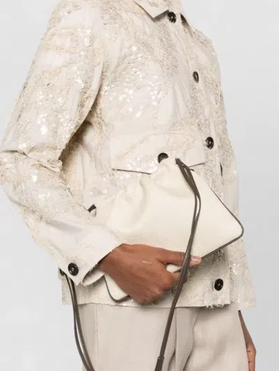 Brunello Cucinelli Shoulder Bag Rectangular Shape Woven Texture Strap In Neutral