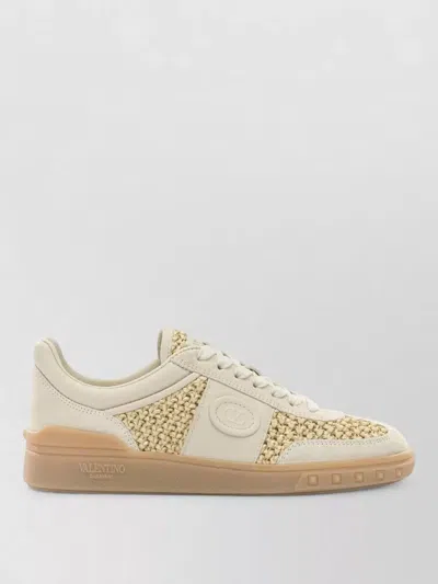Valentino Garavani Upvillage Sneakers In Woven Raffia In Neutral