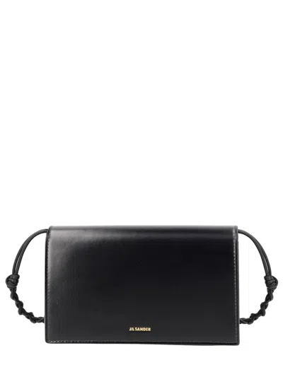 Jil Sander Tangle Wallet With Shoulder Strap In Black