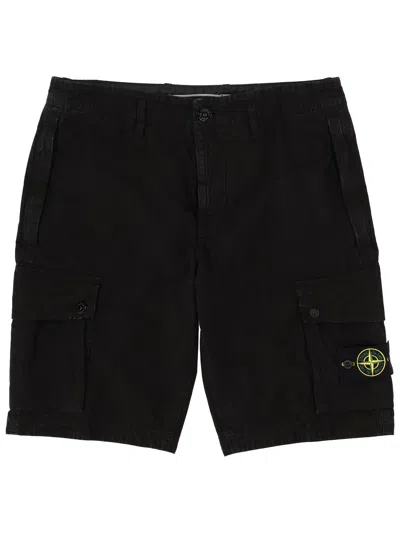 Stone Island Old Effect Cotton Cargo Bermuda Shorts Clothing In Black