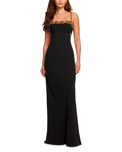 Ramy Brook Helen Floral Embellished Sleeveless Gown In Black