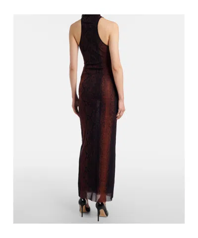 Jean Paul Gaultier Multicolor Snake Print High Neck Polyamide Maxi Dress In Black