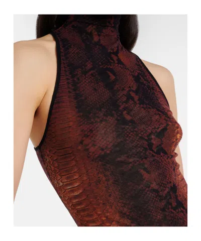 Jean Paul Gaultier Multicolor Snake Print High Neck Polyamide Maxi Dress In Black