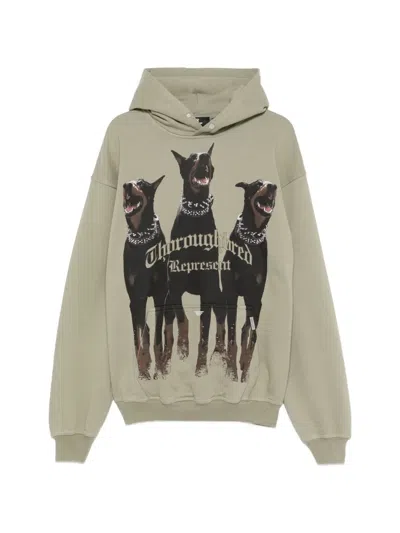 Represent Green Hoodie With Fixed Hood And Maxi Print On The Front In Cotton Man In Neutral