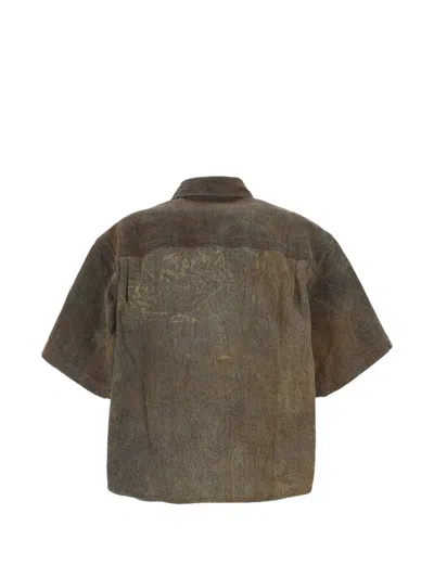 Agolde Boxy Cropped Shirt With Classic Collar In Brown