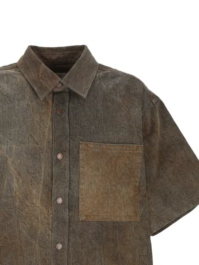 Agolde Boxy Cropped Shirt With Classic Collar In Brown