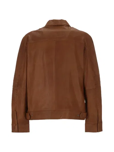 Peuterey Zip Leather Jacket In Brown
