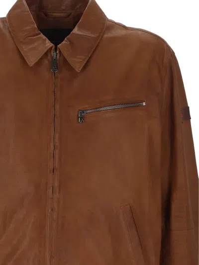 Peuterey Zip Leather Jacket In Brown