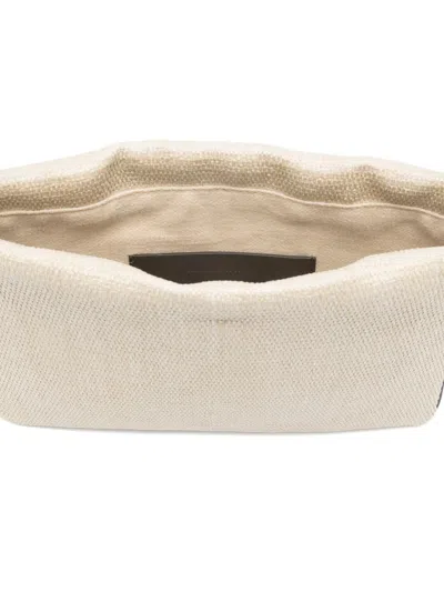 Brunello Cucinelli Shoulder Bag Rectangular Shape Woven Texture Strap In Neutral