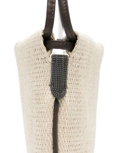 Brunello Cucinelli Shoulder Bag Rectangular Shape Woven Texture Strap In Neutral