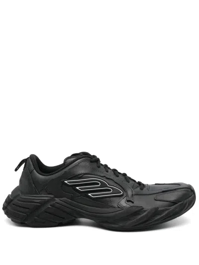 Balenciaga Monday Black Low Top Sneakers With Logo Detail And Embossed Size On The Rear In Leather And Fabric M In Black