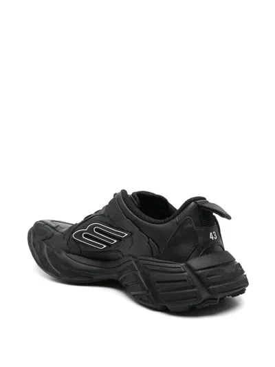 Balenciaga Monday Black Low Top Sneakers With Logo Detail And Embossed Size On The Rear In Leather And Fabric M In Black