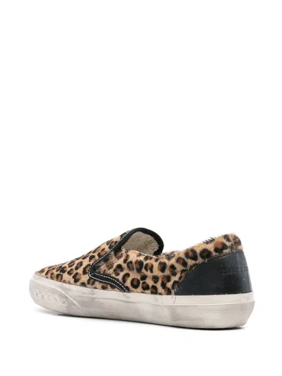 Golden Goose Brown Low Top Sneakers With Embossed Logo On The Heel And All-over Leopard Motif In Leather Woman