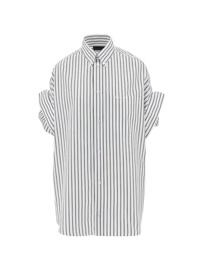 Balenciaga Women White Shirt With Button-down Collar Striped Motif And Front Pocket In Cotton Woman In Multi