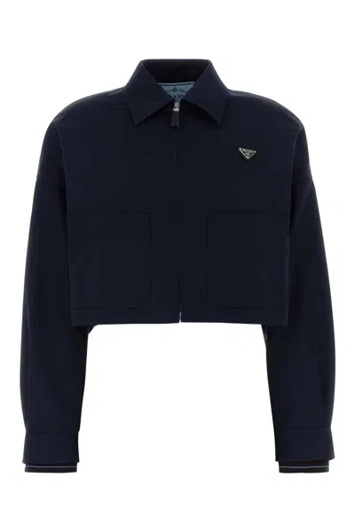 Prada Poplin Jacket Featuring Front Pockets Buttons In Black