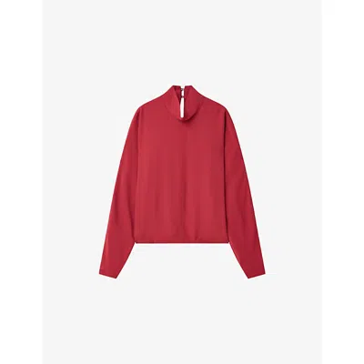 Joseph Womens Mulberry Buick Funnel-neck Crepe Blouse In Red