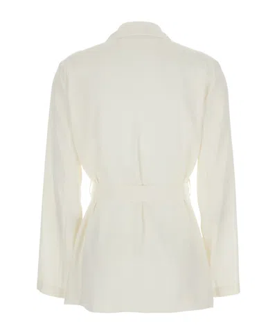 P.a.r.o.s.h White Double-breasted Jacket With Notched Revers And Front Belt Closure In Tech Fabric Woman In Neutral