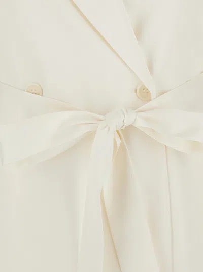P.a.r.o.s.h White Double-breasted Jacket With Notched Revers And Front Belt Closure In Tech Fabric Woman In Neutral