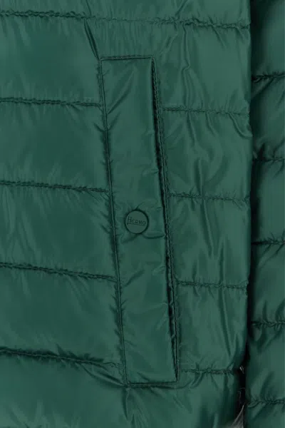Herno Nylon Down Jacket Elasticated Cuffs Stand Collar In Green