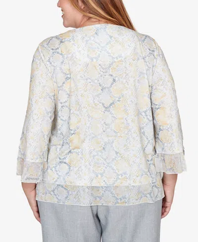 Alfred Dunner Plus Size Al Fresco Python Printed Knit Flutter Sleeve Top In White