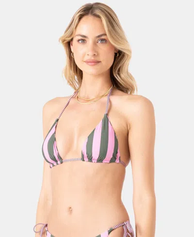 Roxy Stripe Out Reversible Tiki Triangle Bikini Top In Pink