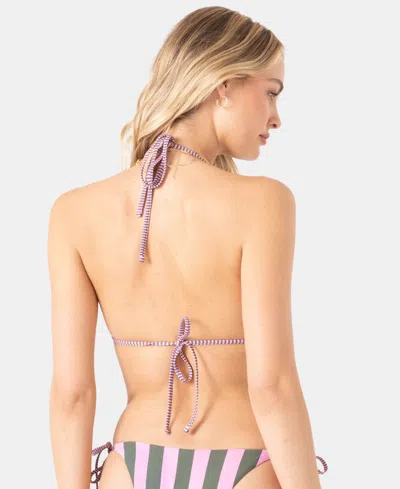 Roxy Stripe Out Reversible Tiki Triangle Bikini Top In Pink
