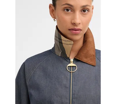 Barbour Freckleton Denim Jacket Dress Contrast Collar Cuffs In Blue