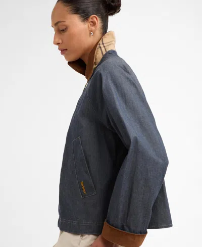 Barbour Freckleton Denim Jacket Dress Contrast Collar Cuffs In Blue