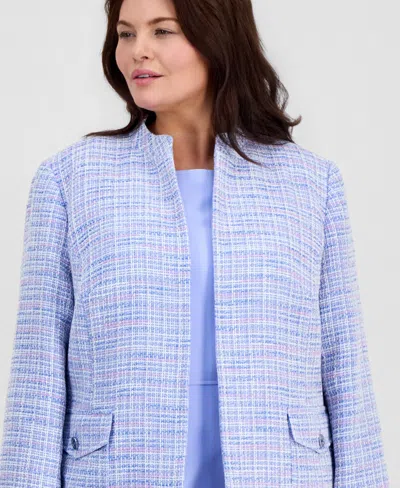 Kasper Plus Size Open-front Tweed Jacket In Blue