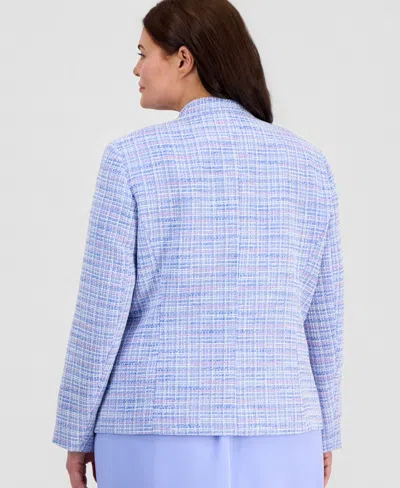 Kasper Plus Size Open-front Tweed Jacket In Blue