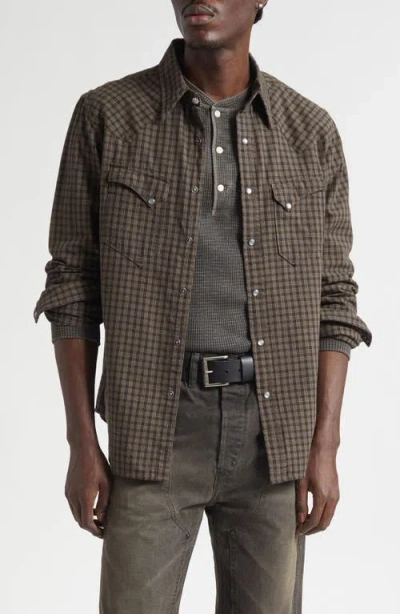 Double Rl Slim Fit Check Western Shirt In Brown | ModeSens