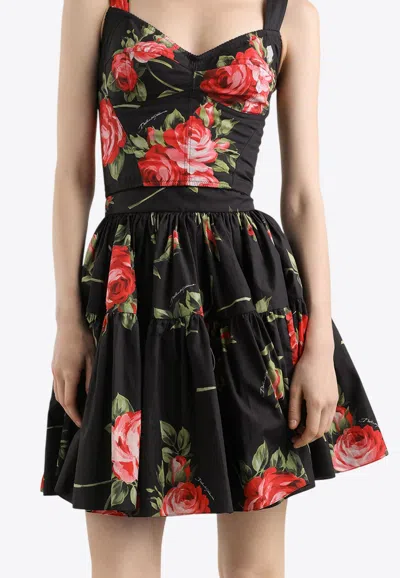 Dolce & Gabbana Black Mini Skirt With Floral Print Dolce E Gabbana